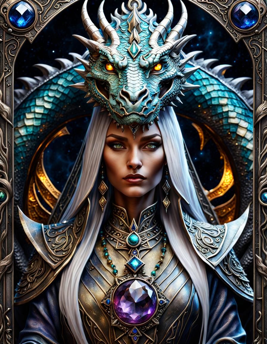 Tarot card The High Priestess  - Fantasy Dragon theme