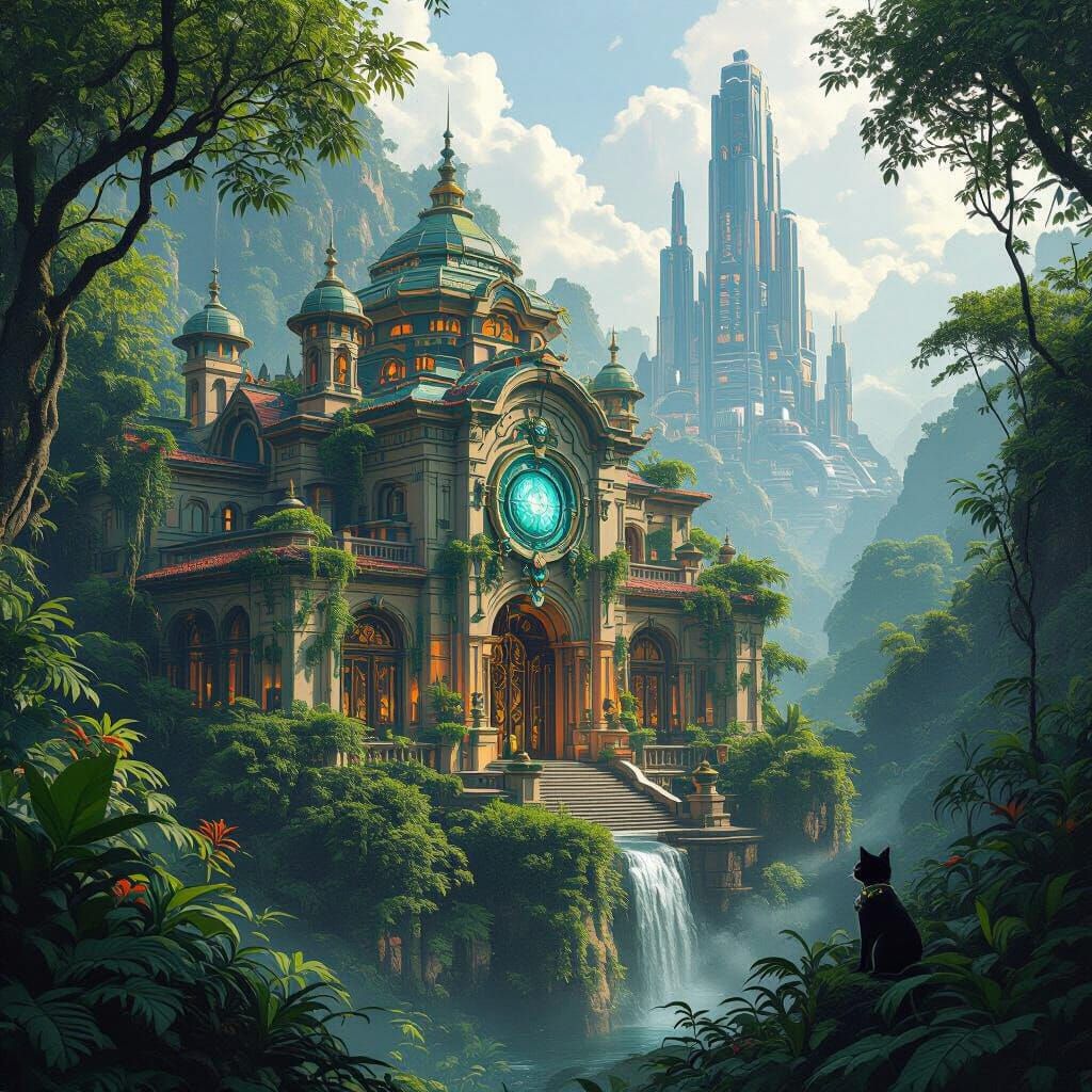 Amulet rainforrest mansion dedicated to ancient artifacts dominating planet cat with battle arcadia