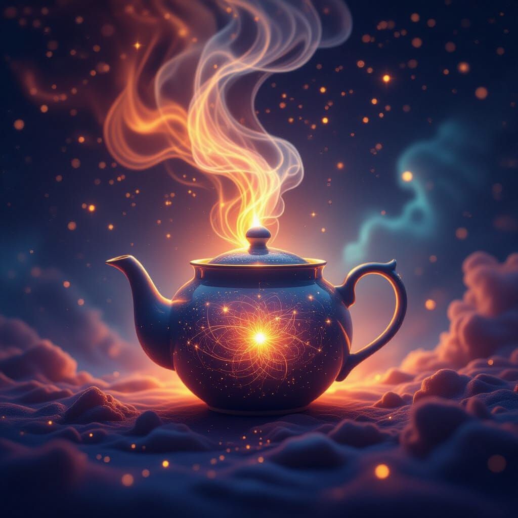 Cosmic Teapot Erupts Light Rays in Digital Matte Painting