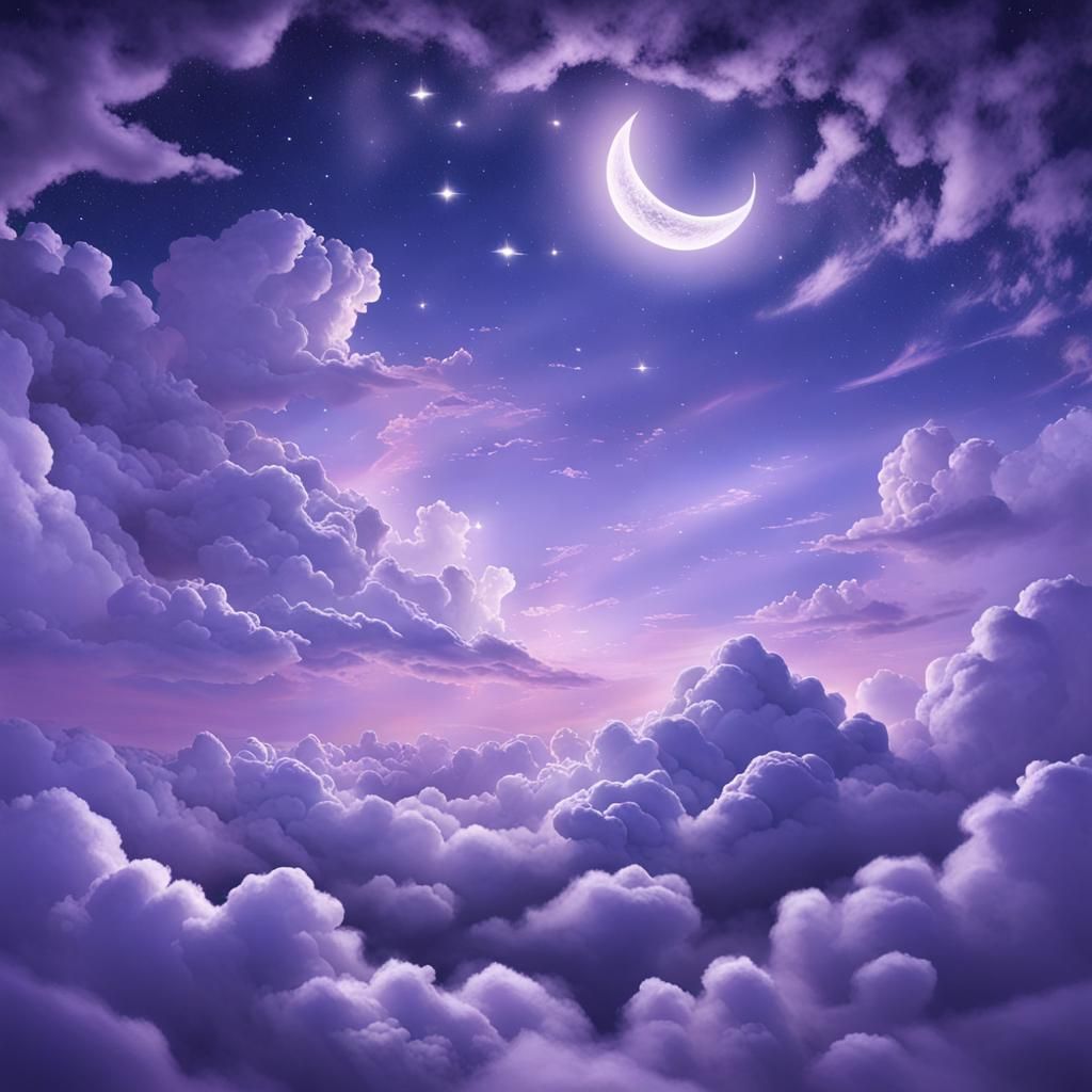 Dreamy Purple Nightscape with Moon and Rain