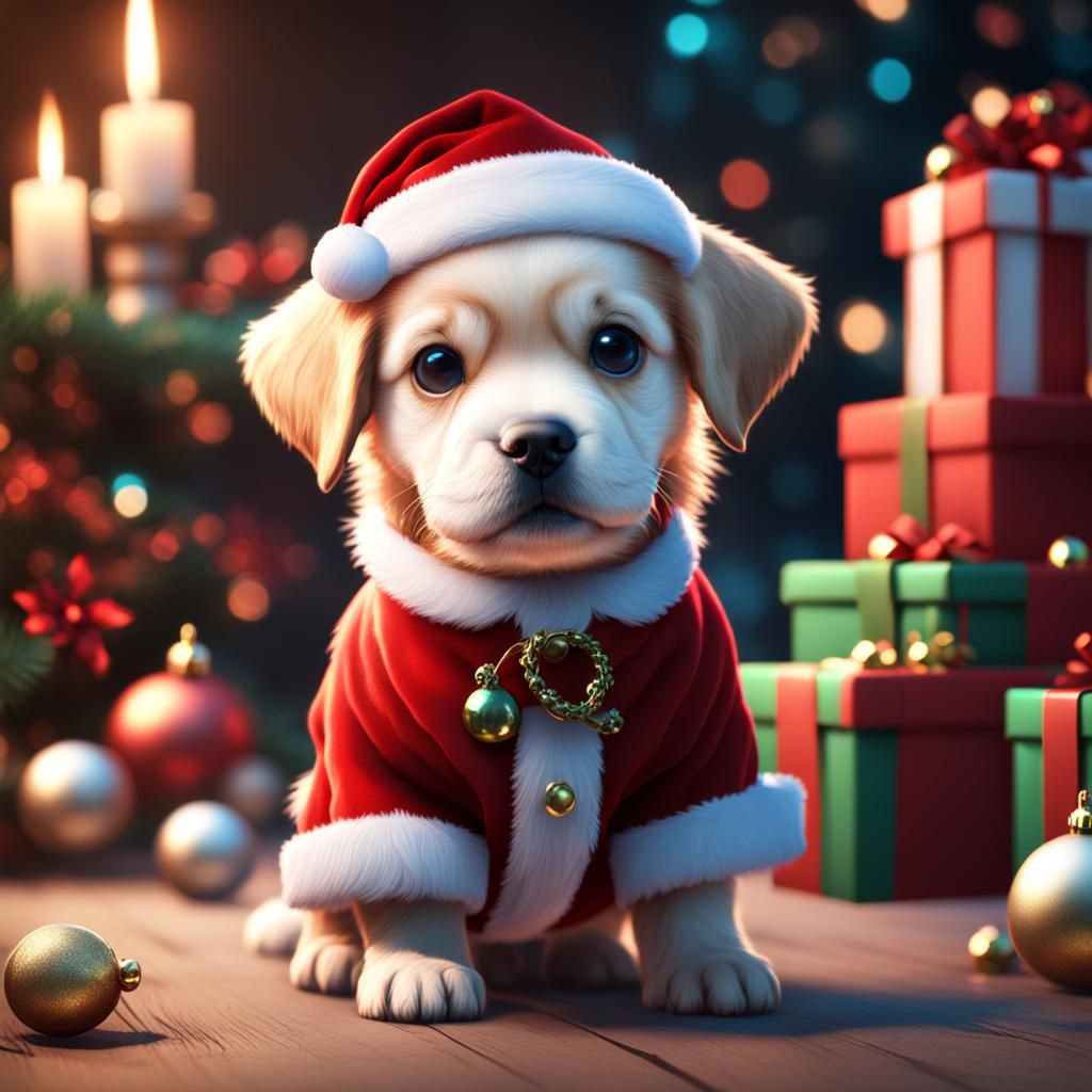 a very cute santa puppy 3d - AI Generated Artwork - NightCafe Creator