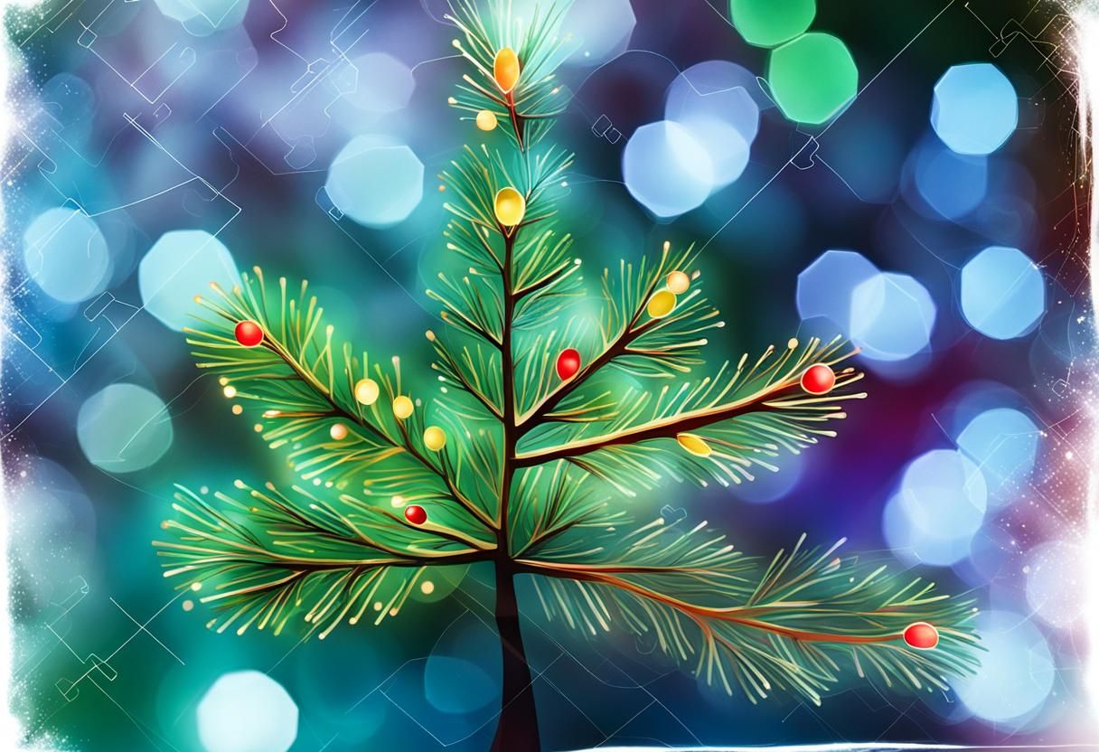 Bokeh stylized Christmas tree branch