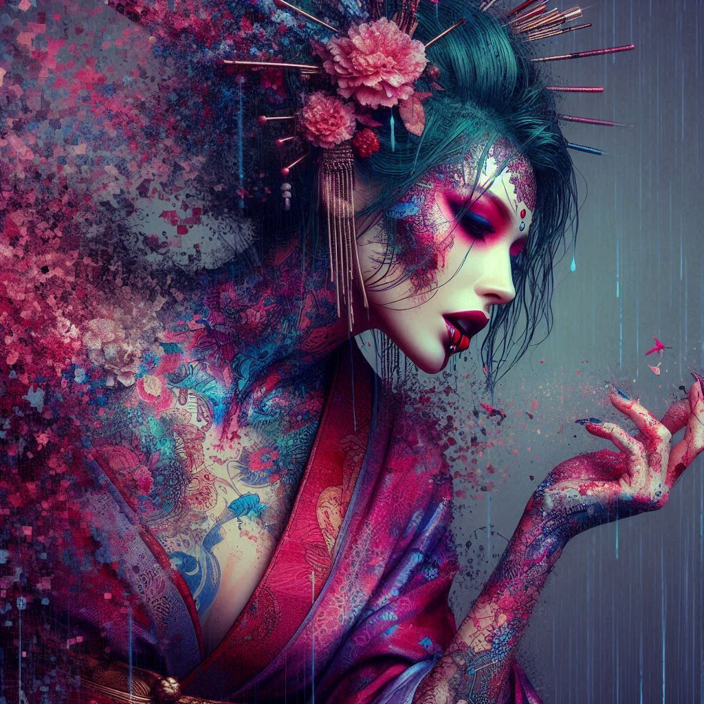 double exposure beautiful fantasy DALL-E 3 portrait landscape..