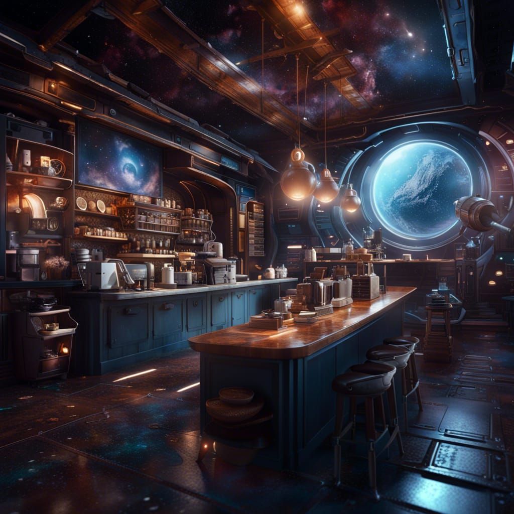 Coffee Shop in Space  by @Quibbles Chelle