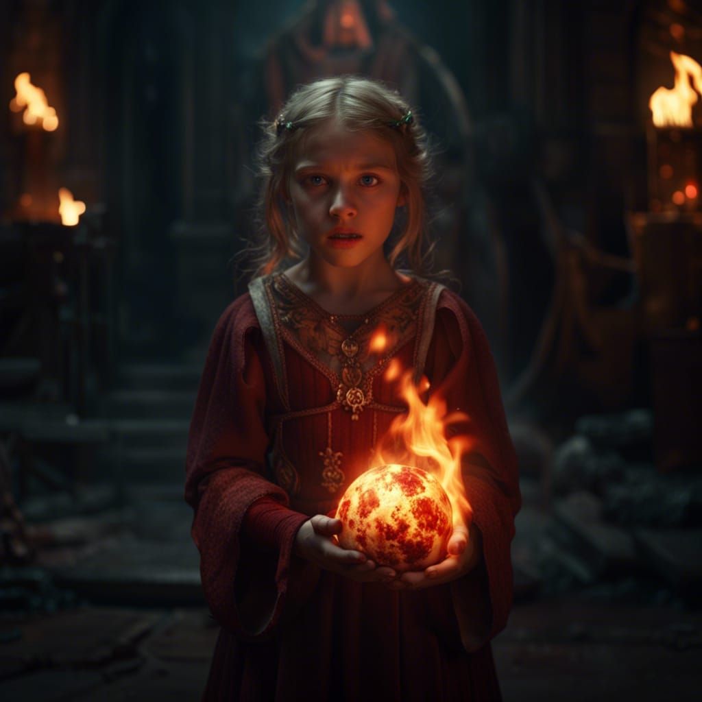 Medieval Girl with Fireball: Cinematic Digital Painting