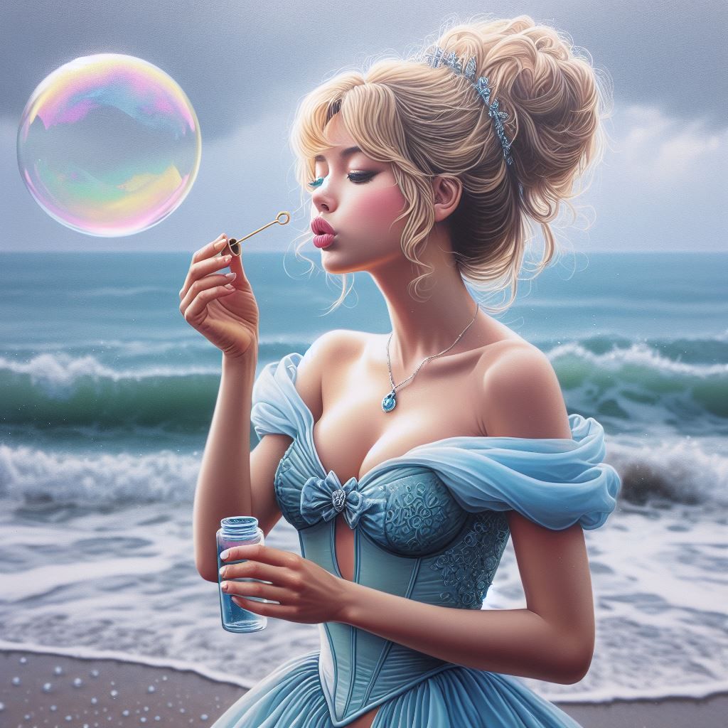 Blowing bubble on a sea beach (version 6)