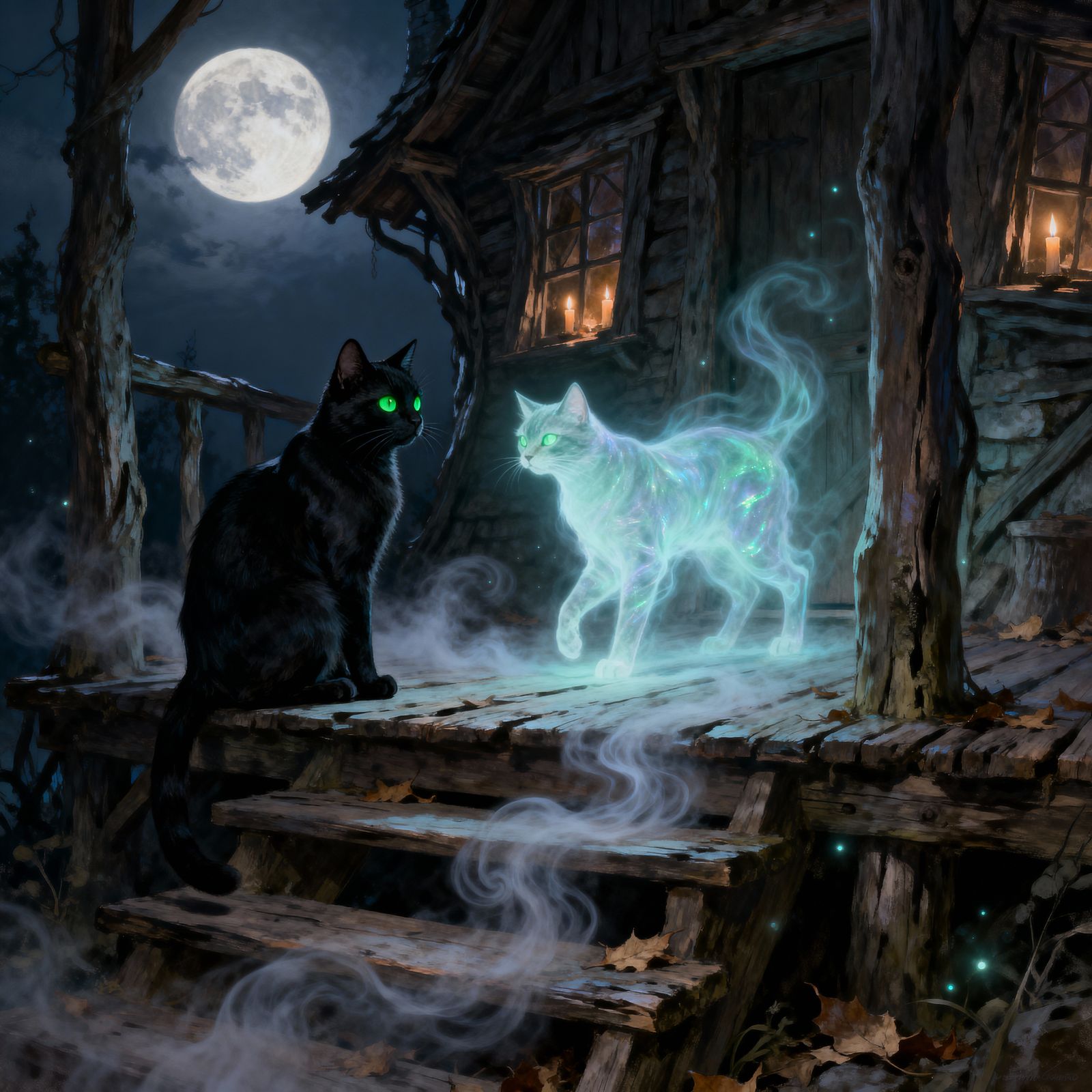 A witch's familiar communicates with ancestral spirits.