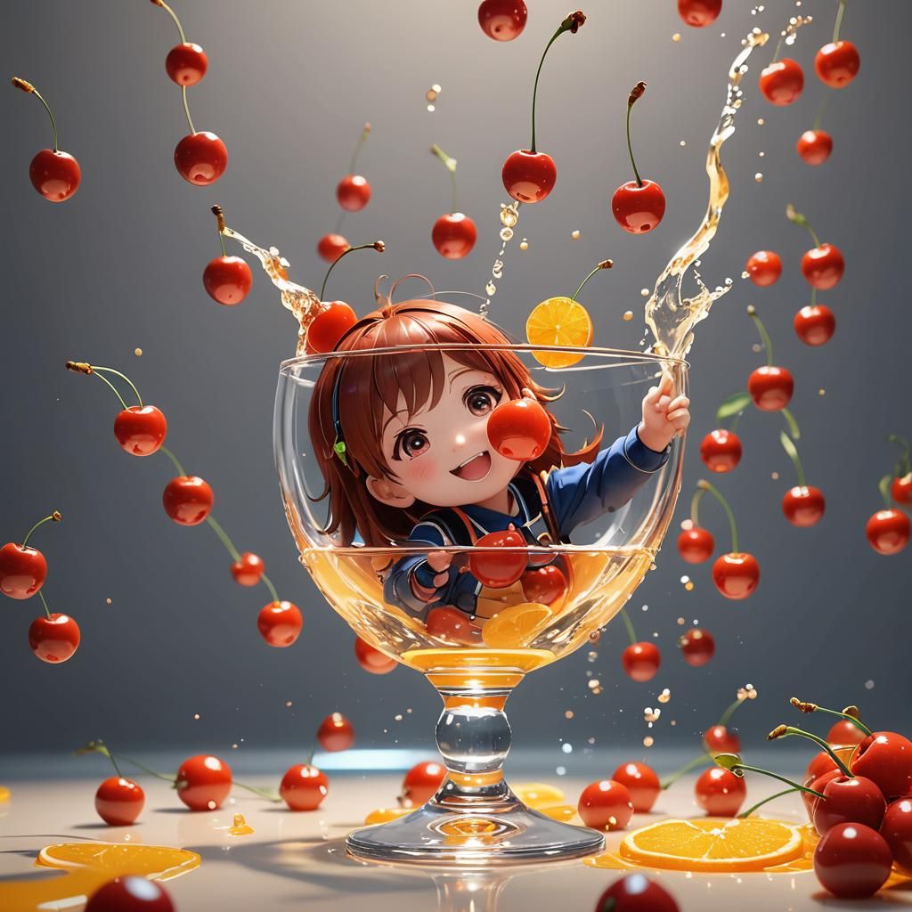 Happy Cherry Dive: Anime-Style 3D Render