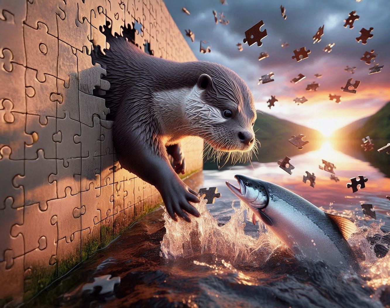 Oliver Otter making a dazzling entry to catch his dinner!!