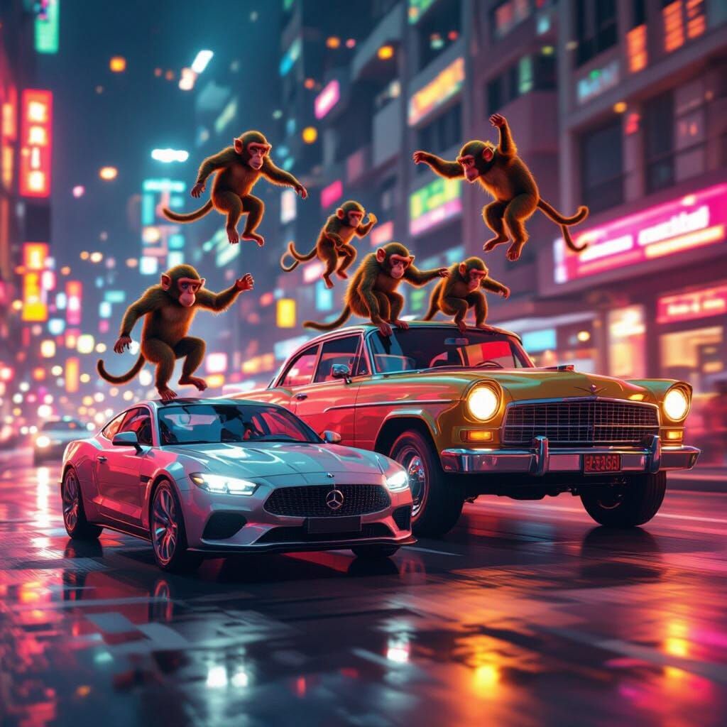 Monkeys Jumping Over Giant Cars