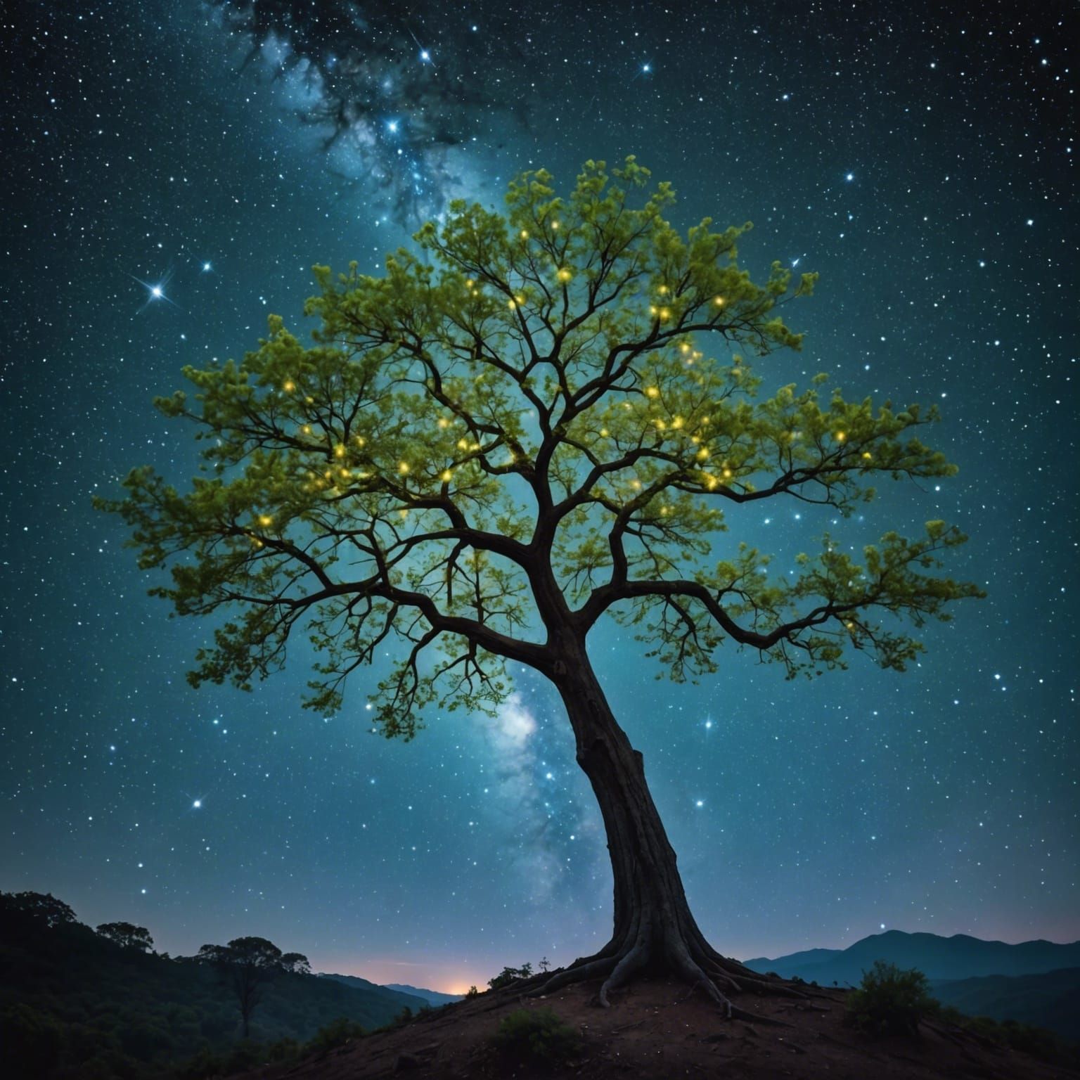 Fireflies hiding in a tree