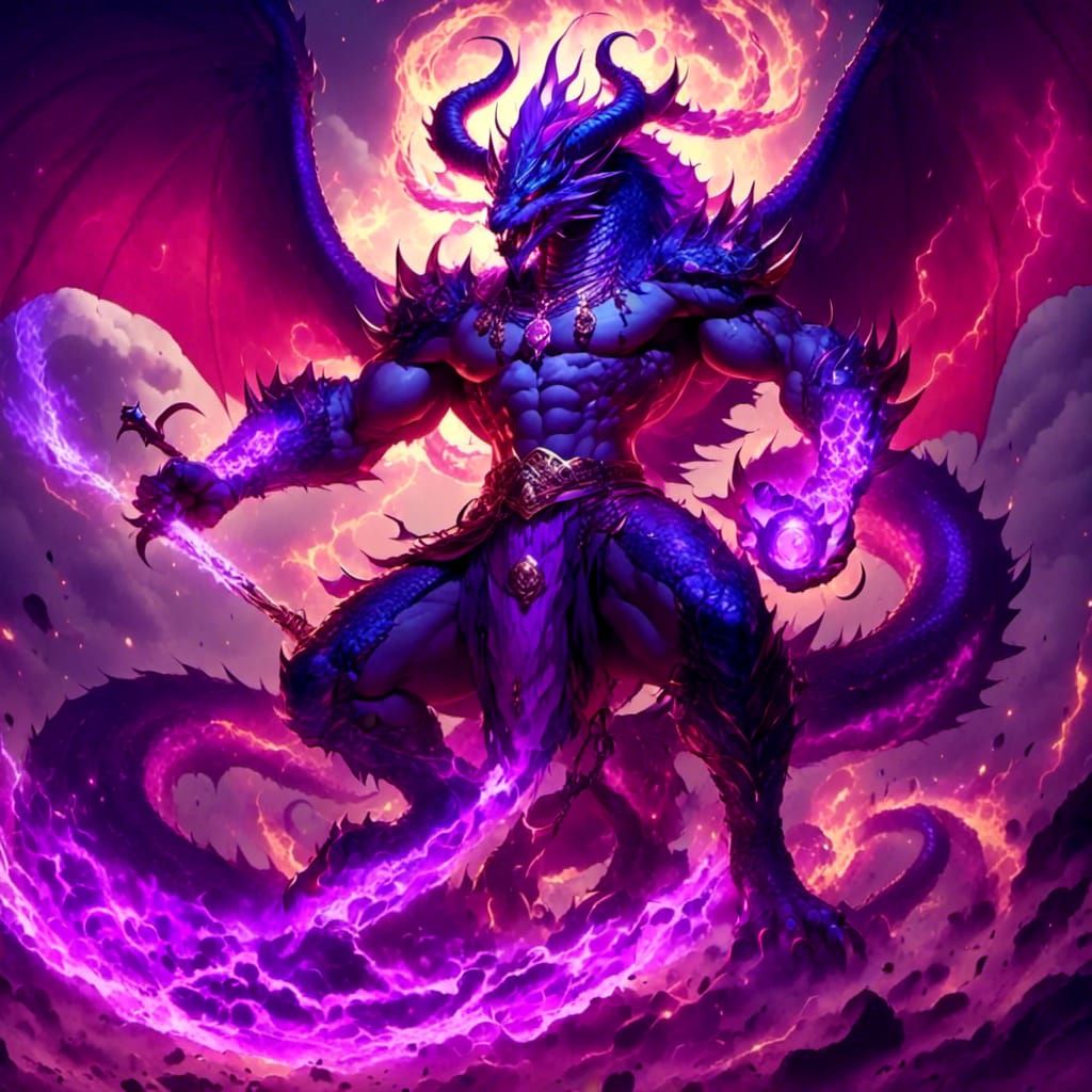 sinbad/djinn (hybrid form dragon scale skin)  in style of ma...