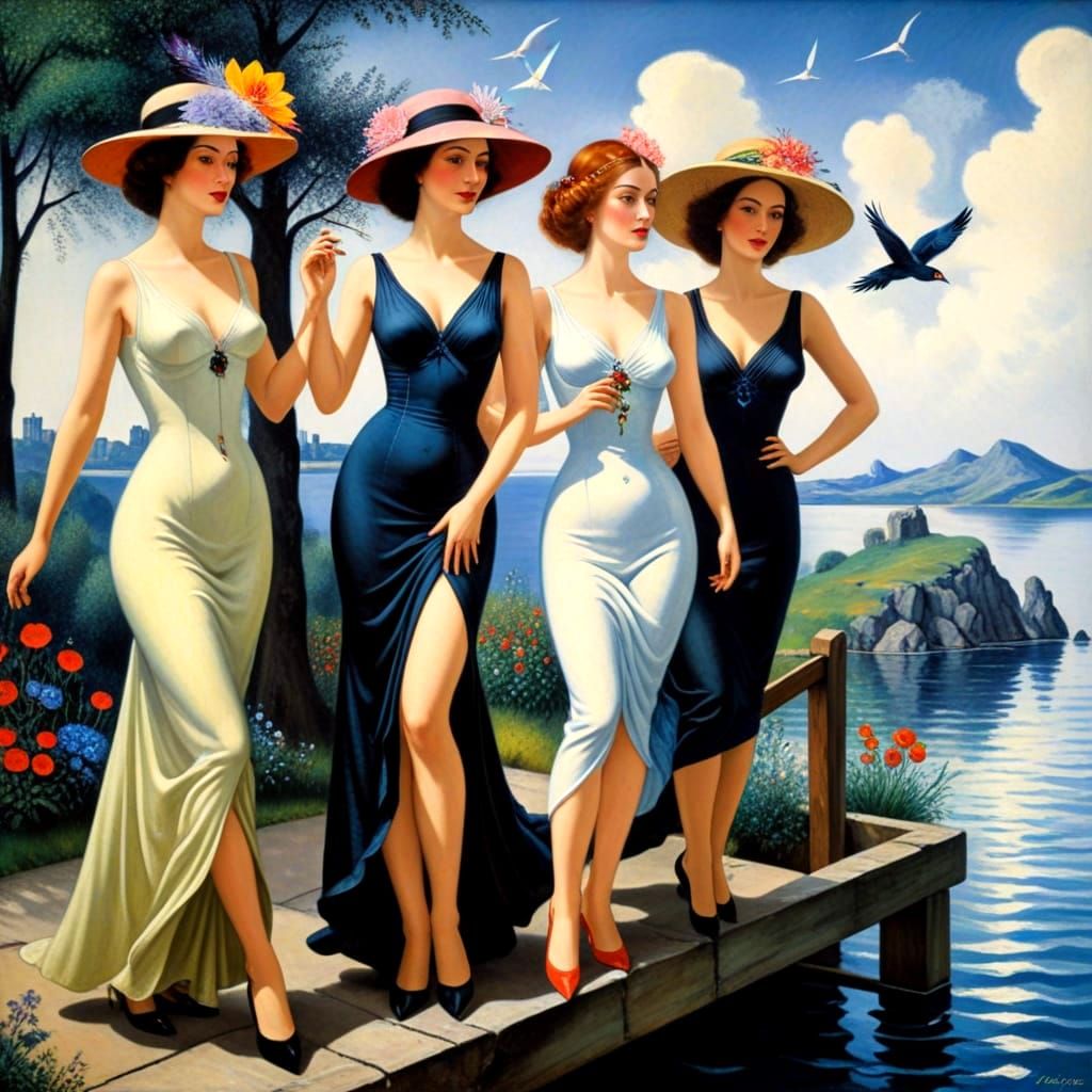 Surreal Ladies in Vibrant Fantasy Scene