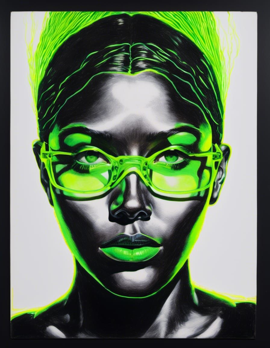 Fluorescent Green Pencil Portrait on Black