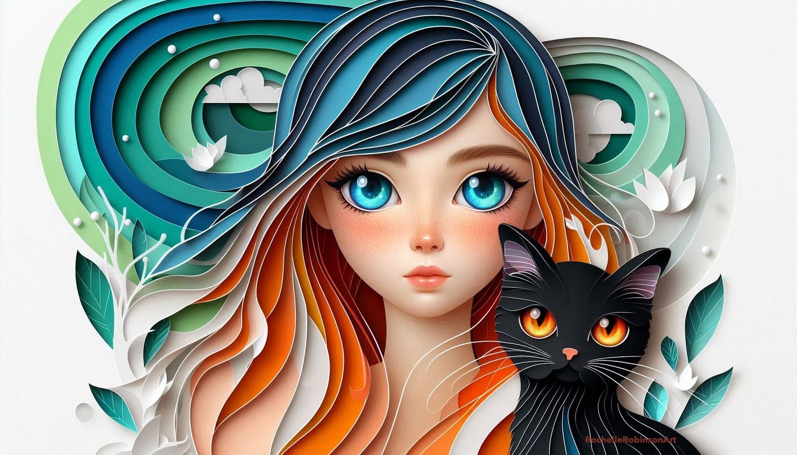 Woman and Cat - Paper Art