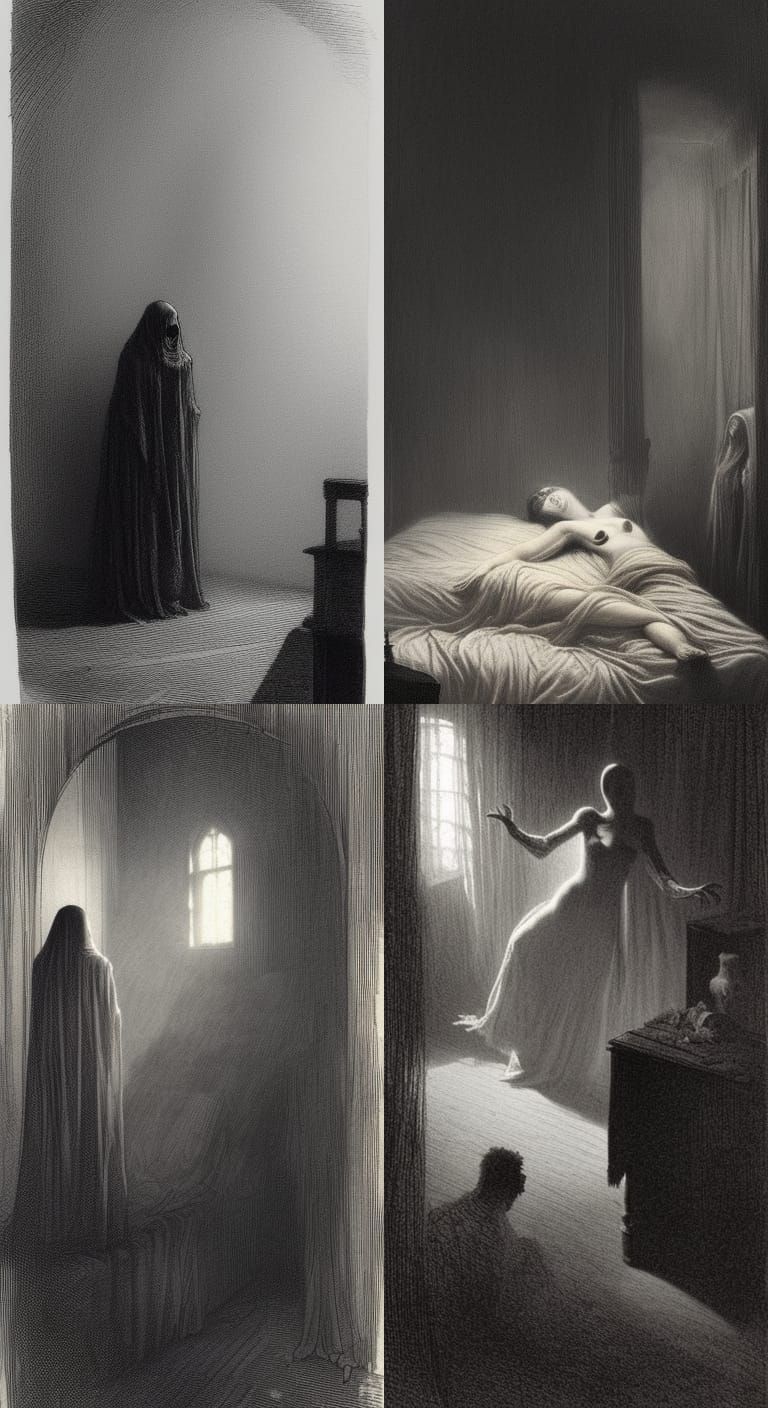 horror Gustave Doré Greg Rutkowski, Ghostly Apparition,scary, eerie