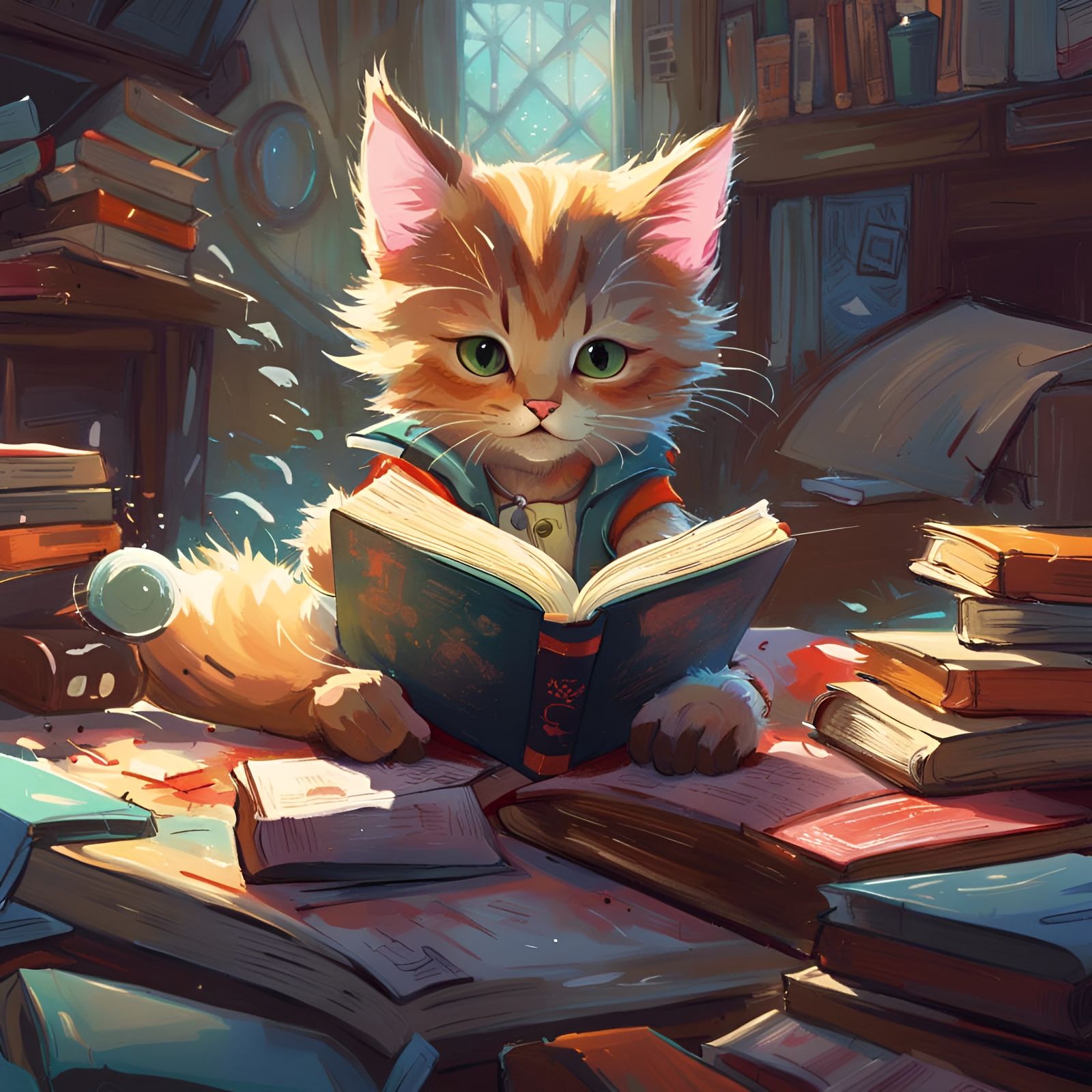 A Cute Kitten Reading a Book  by @Slugworth 