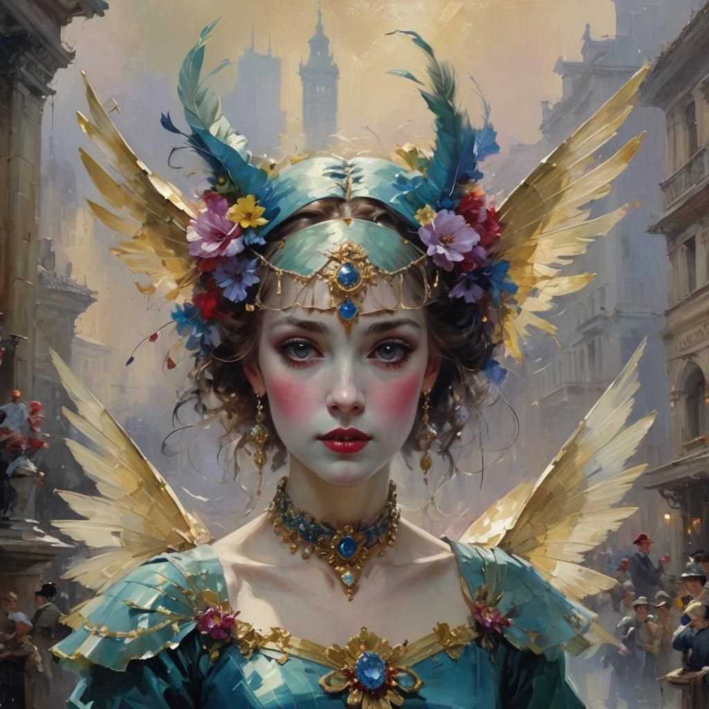 Pretty girl in an Angel costume ____