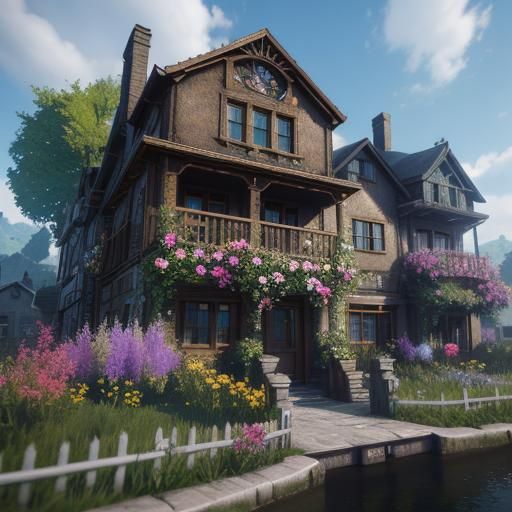 houses with flowers 