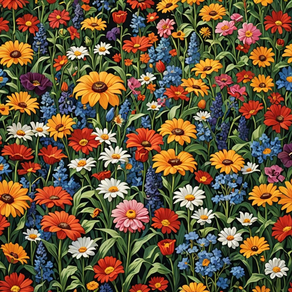 Paint-by-numbers kit featuring a vibrant garden of flowers