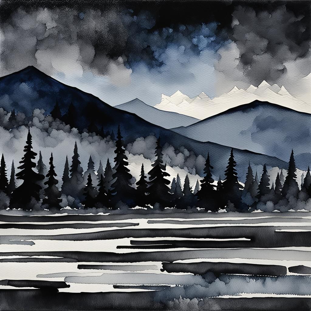 Create dark, moody watercolor art by using deep hues like Bl...