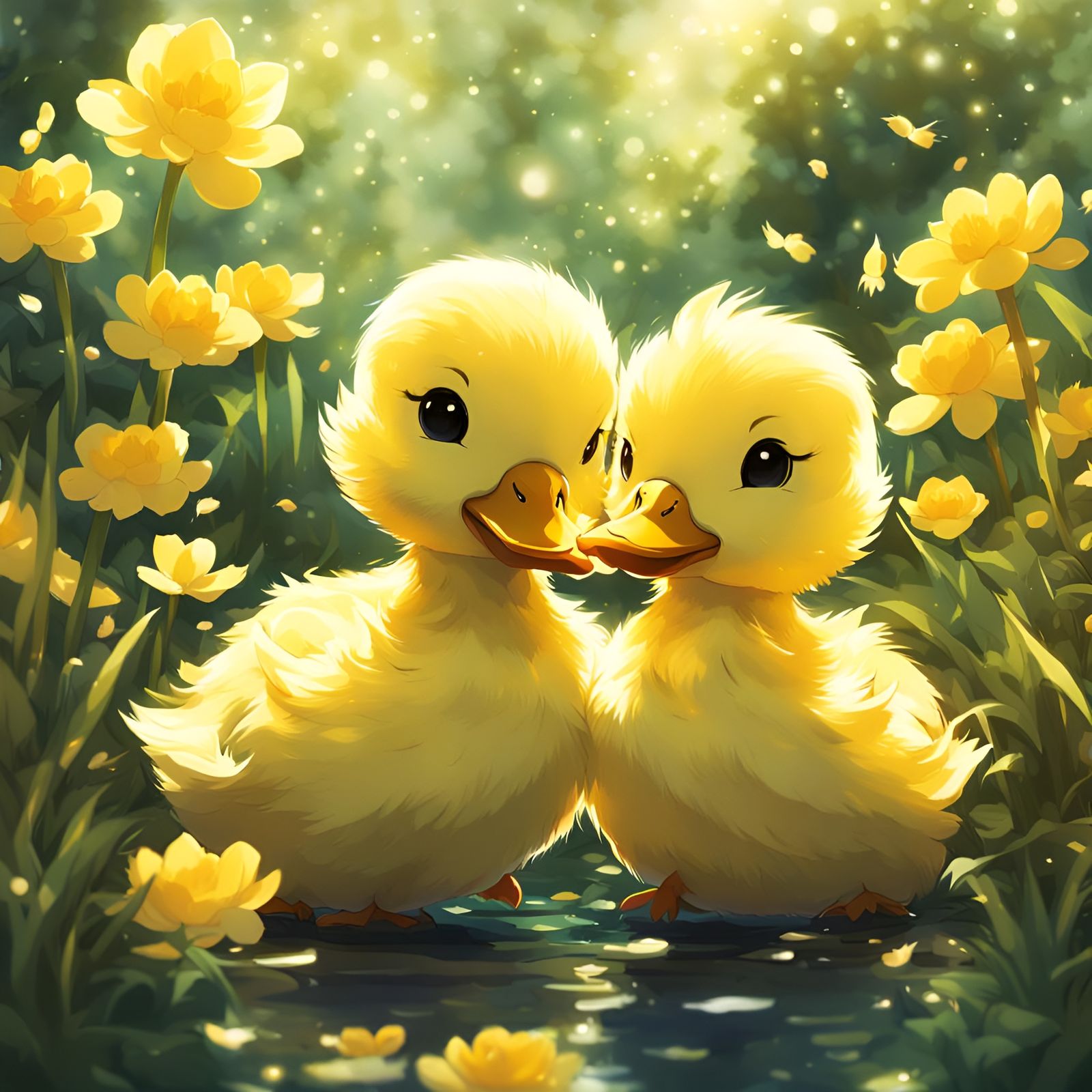 Fuzzy Yellow Chibi Ducklings “Kiss”