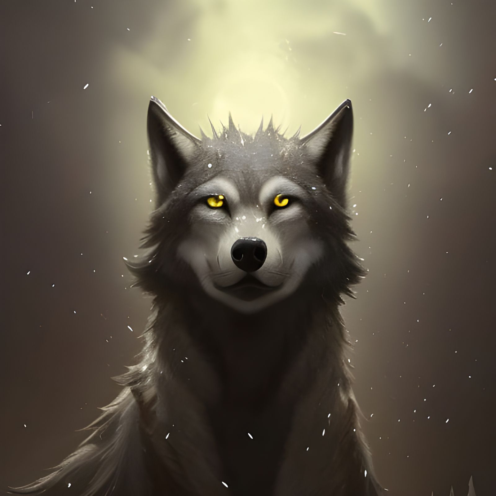 realistic wolf looking into the night sky