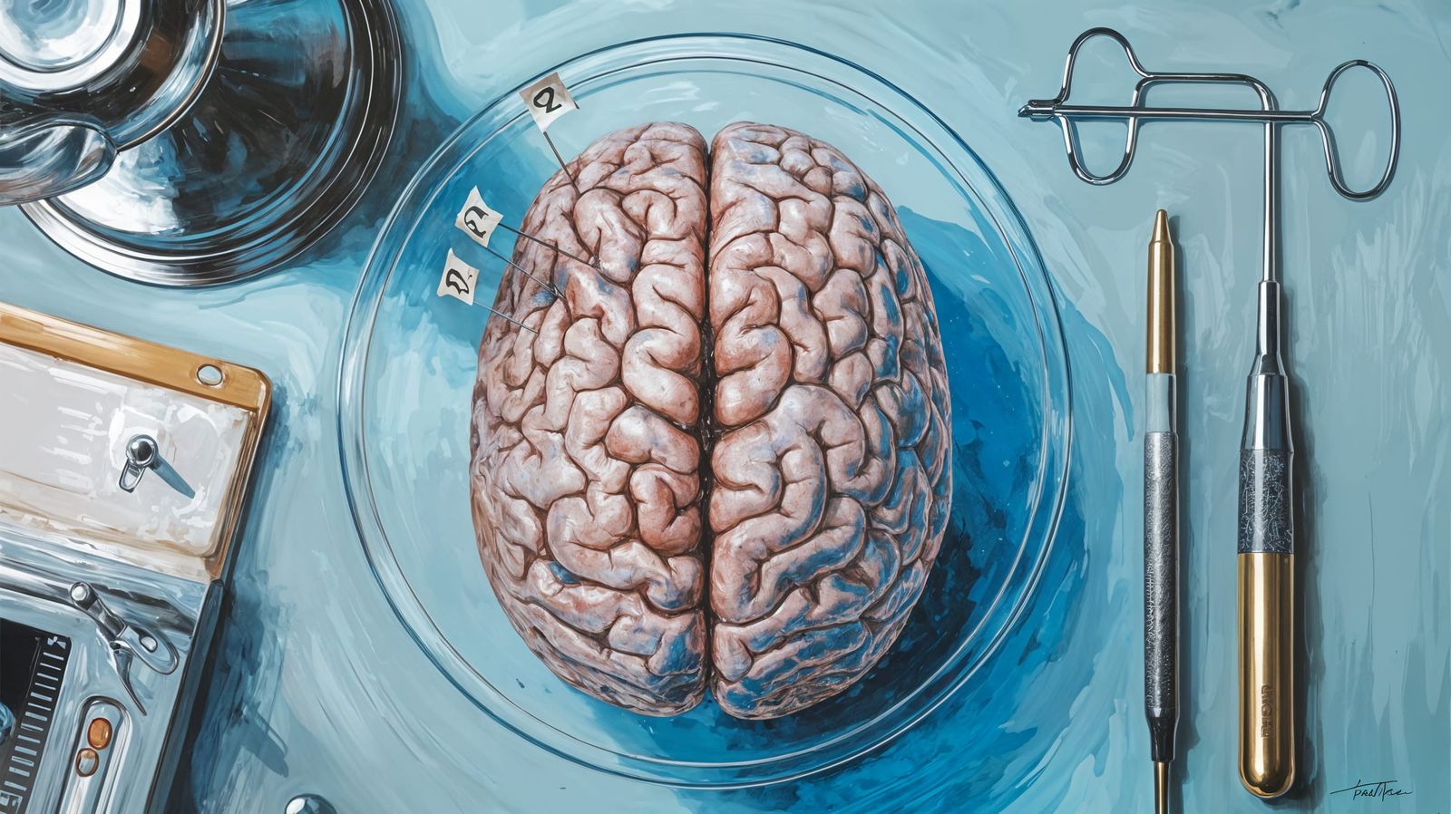 Brain in Petri Dish Paint Drop Art