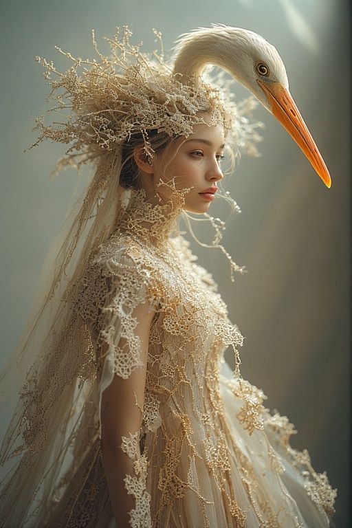 A woman in an ethereal hand-woven Heron dress