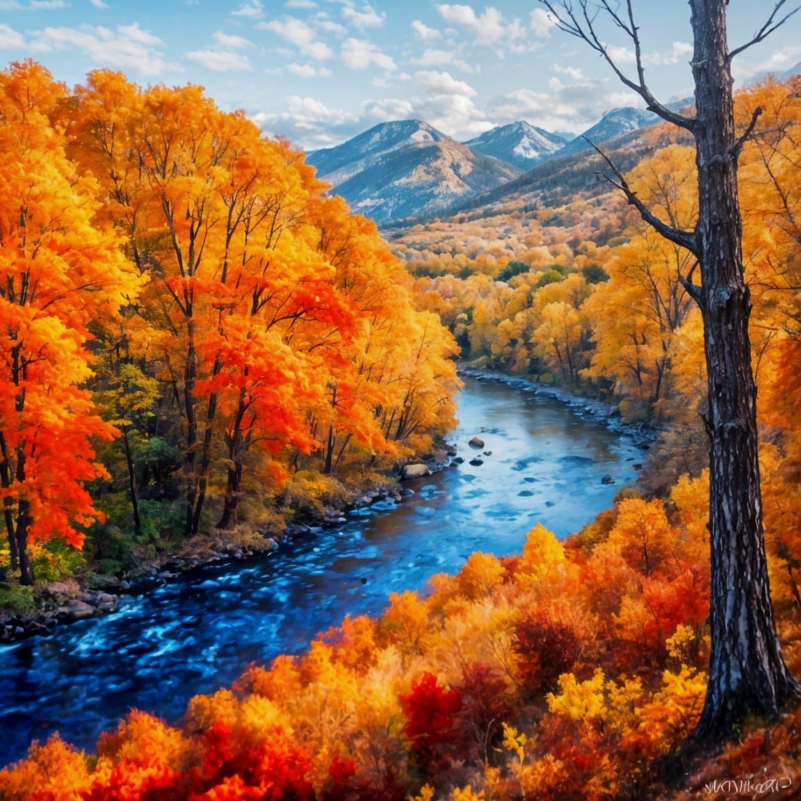 autumn forest and river
