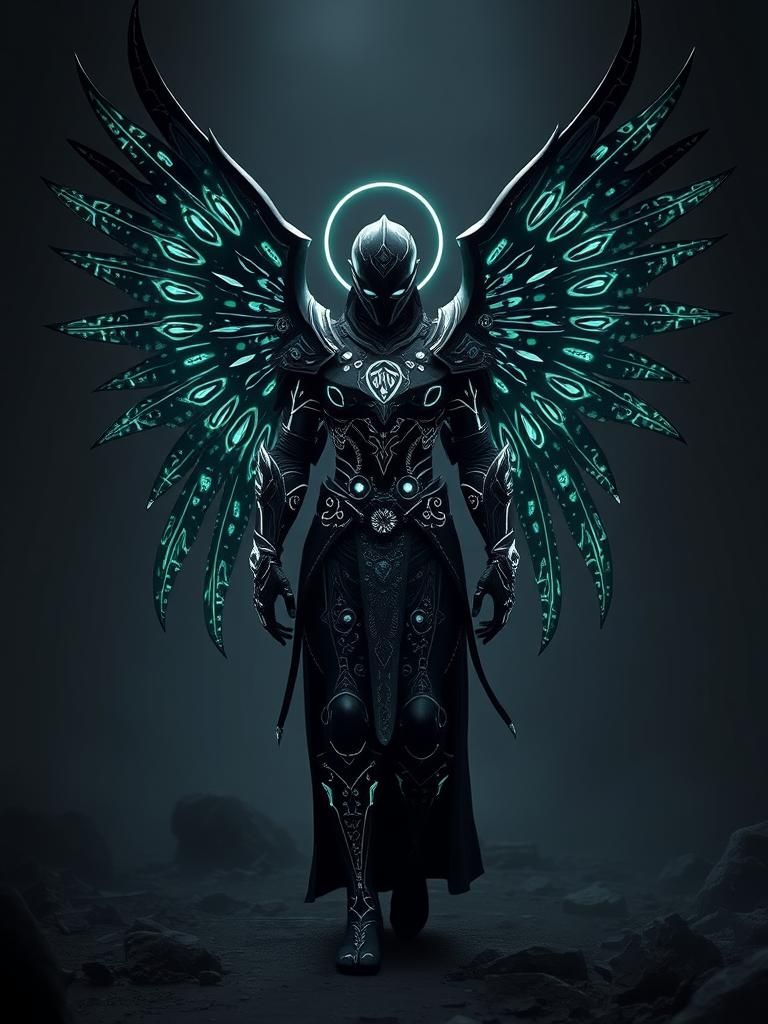 Bioluminescent Onyx Angel in Voodoo Tribal Style