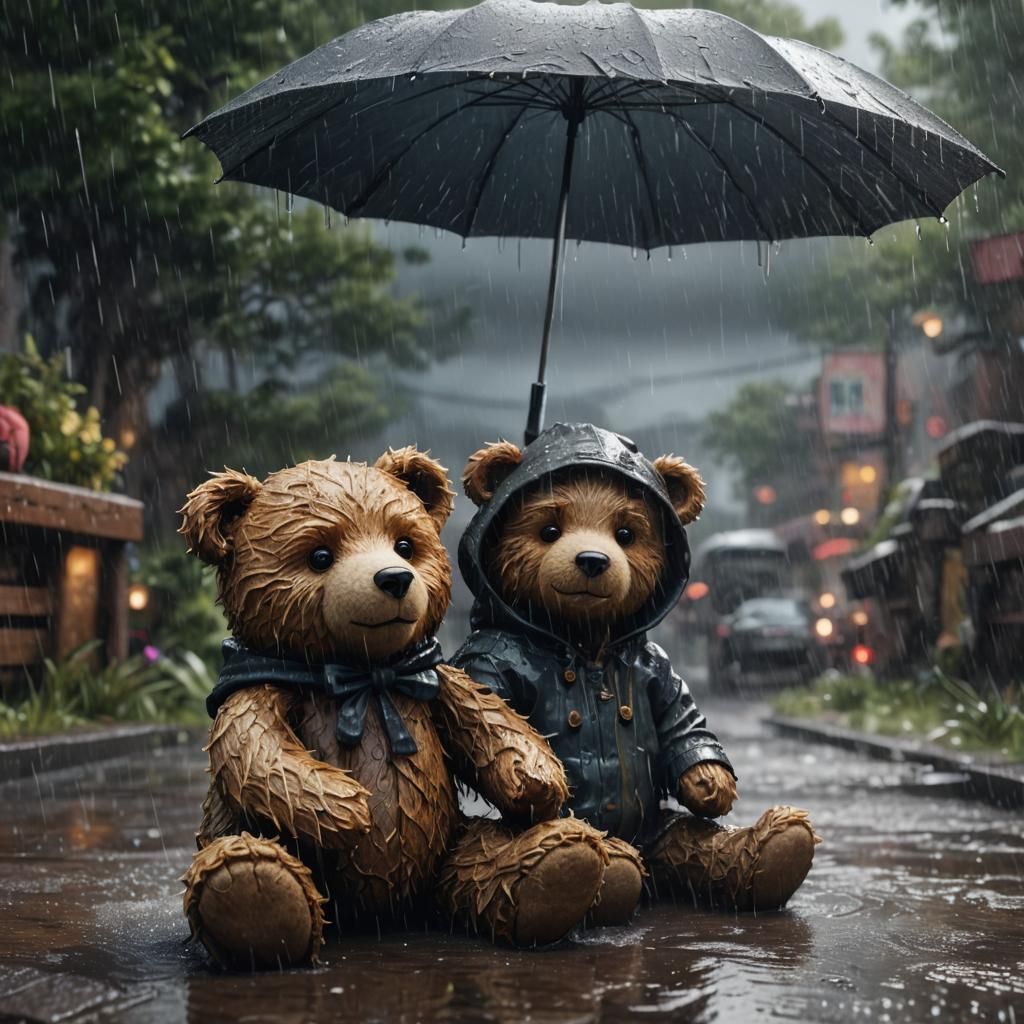 Teddy bear sitting in rain  by @JEEP MAN SAM