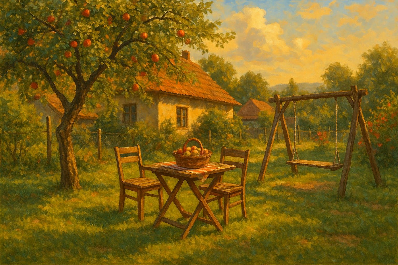 Summer golden hour in the village garden