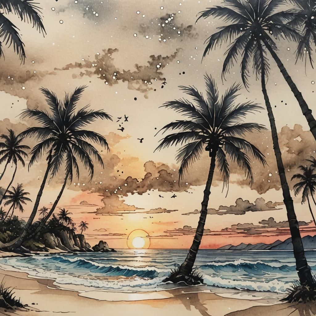 ink drawing, watercolor. 🌴  by @AhriAnni