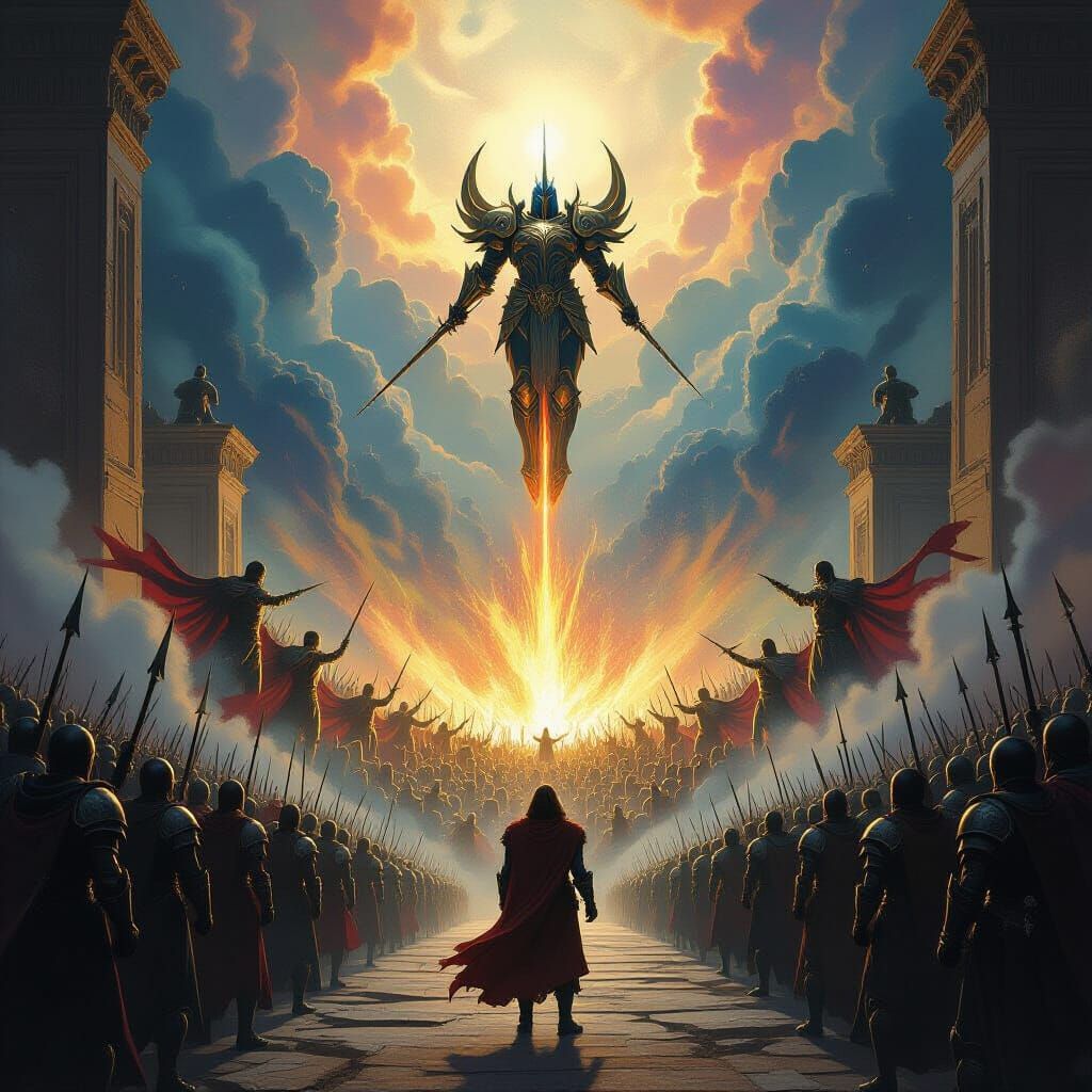 Epic Battle Scene Emerges from Mythological Painting