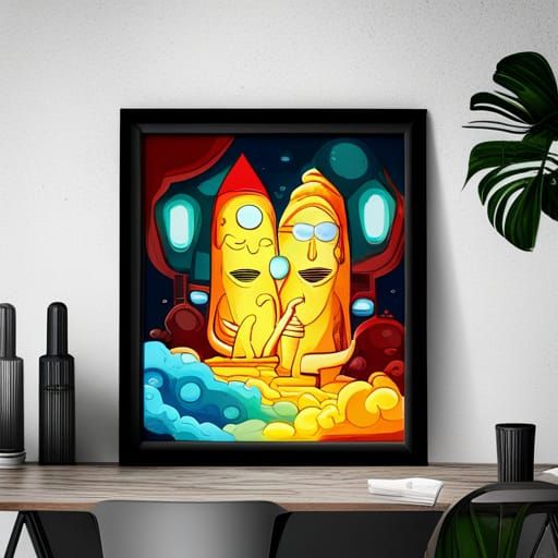 Craft a unique and abstract digital artwork that features Rick and