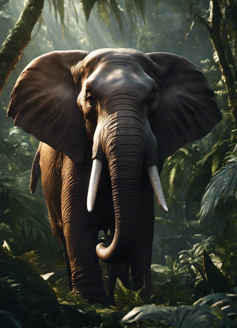 Elephant looking out from a dense dark jungle, 8k resolution concept art dynamic lighting by Greg Rutkowski ...  by @BulePanda