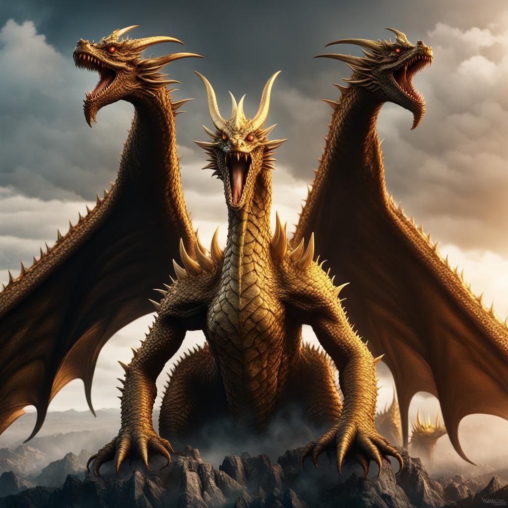 Three Headed King Ghidorah - Ai Generated Artwork - Nightcafe Creator