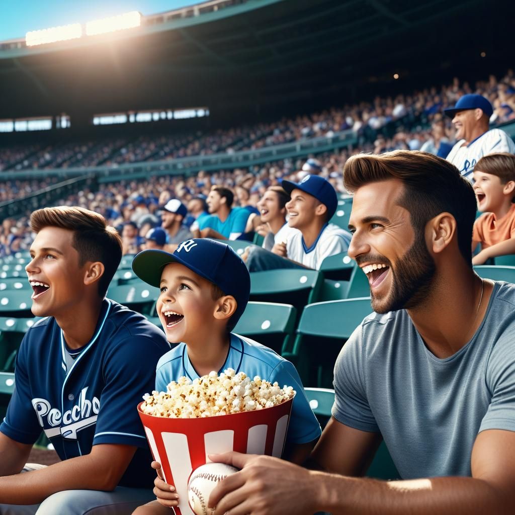 Father and sons enjoying the game