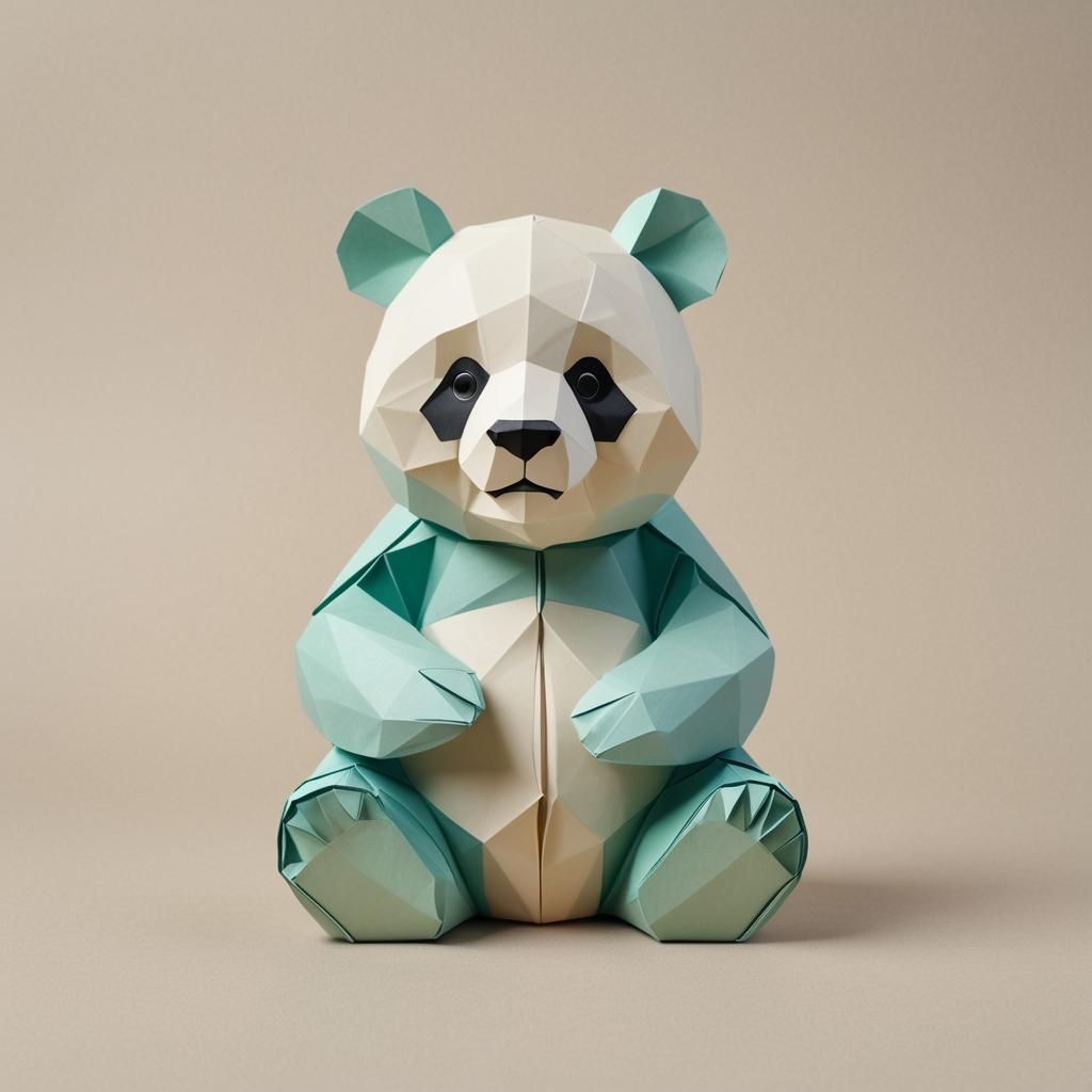 Origami Panda Bear Papercraft in Pastel Colors