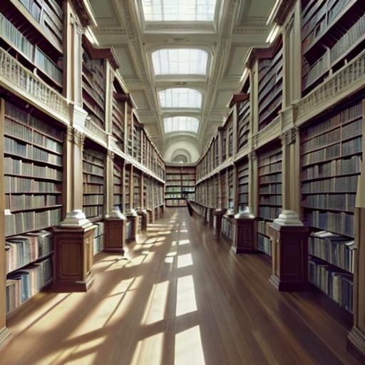 a library with every book ever written, perfectly organized,...