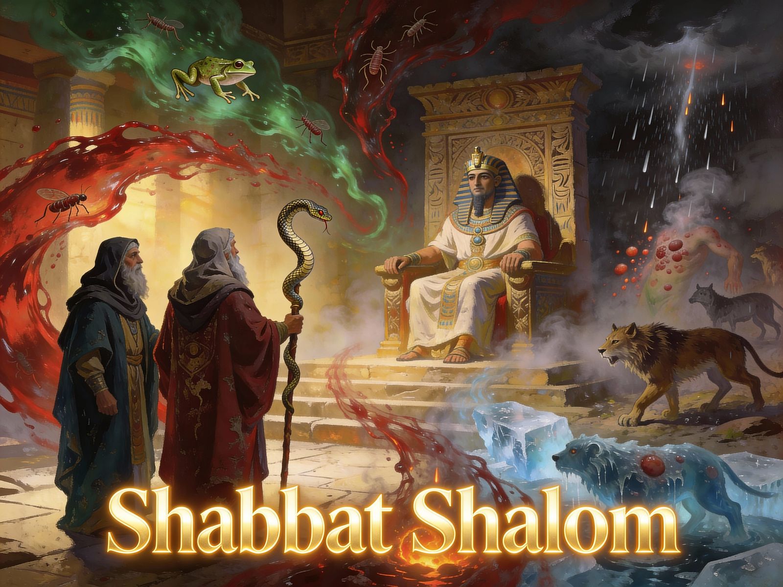 Moses Confronts Pharaoh with Miraculous Staff and Plagues