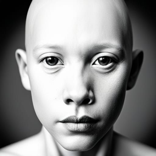 The darkest, finest skin of an outcast albino African, macro close-up ...