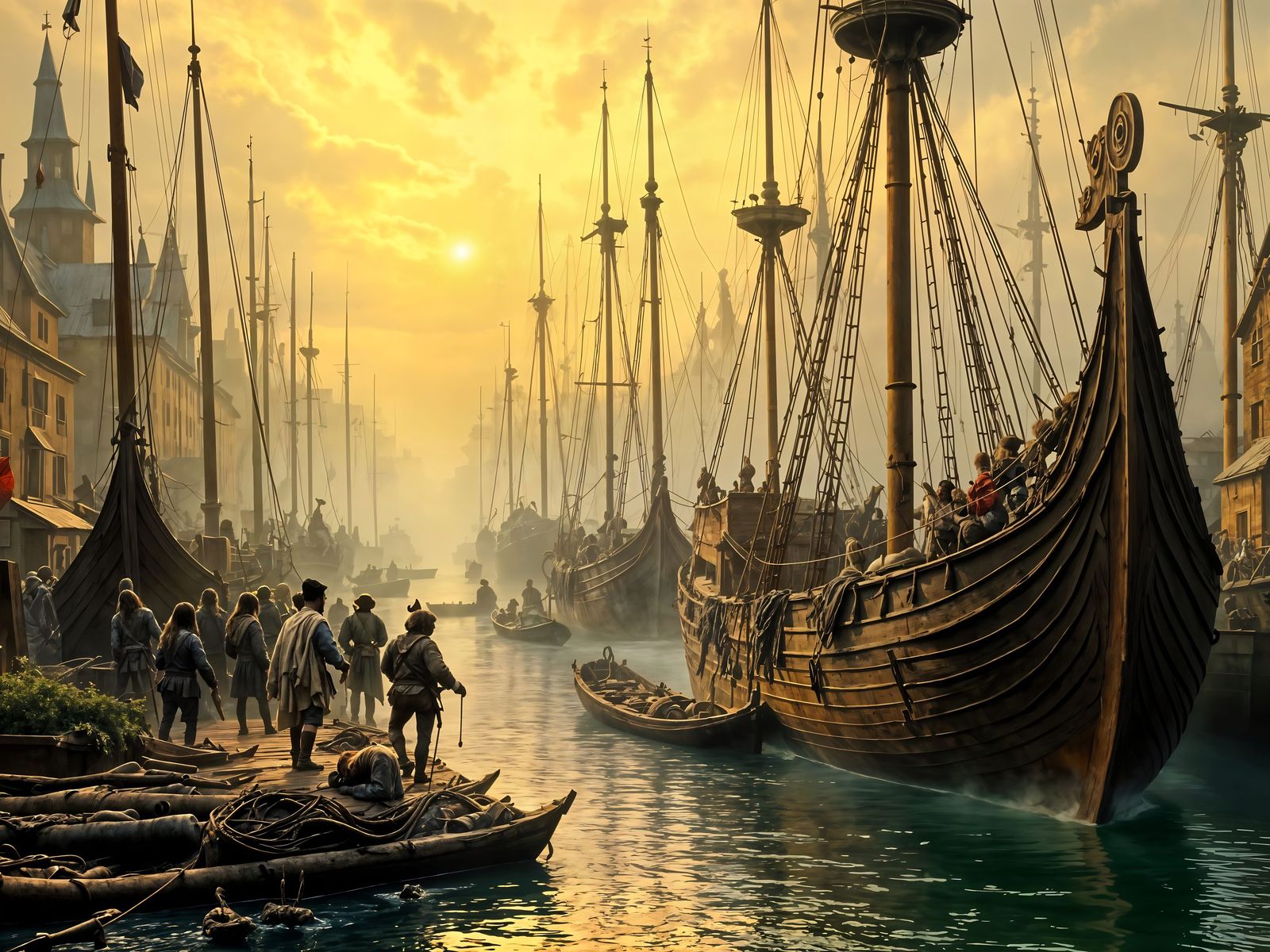 Viking ships setting sail from Hedeby, Denmark  by @Markovian Muse