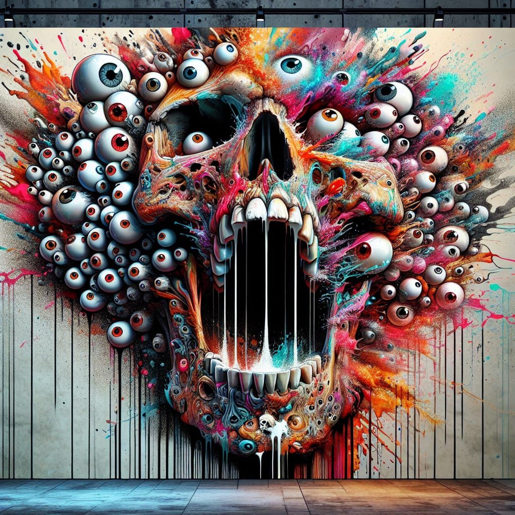 100 eyes from the mouth of a skull