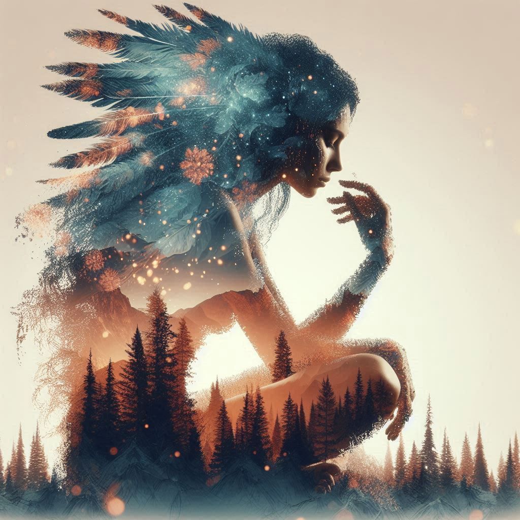 double exposure beautiful fantasy portrait landscape..