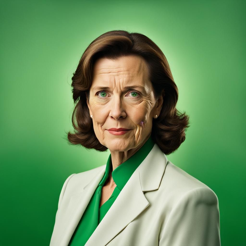 an white executive woman in a 30s over a solid green backgro...
