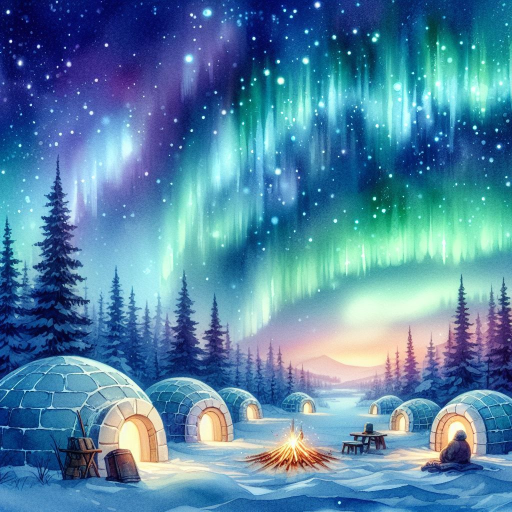 serene camping scene in igloos