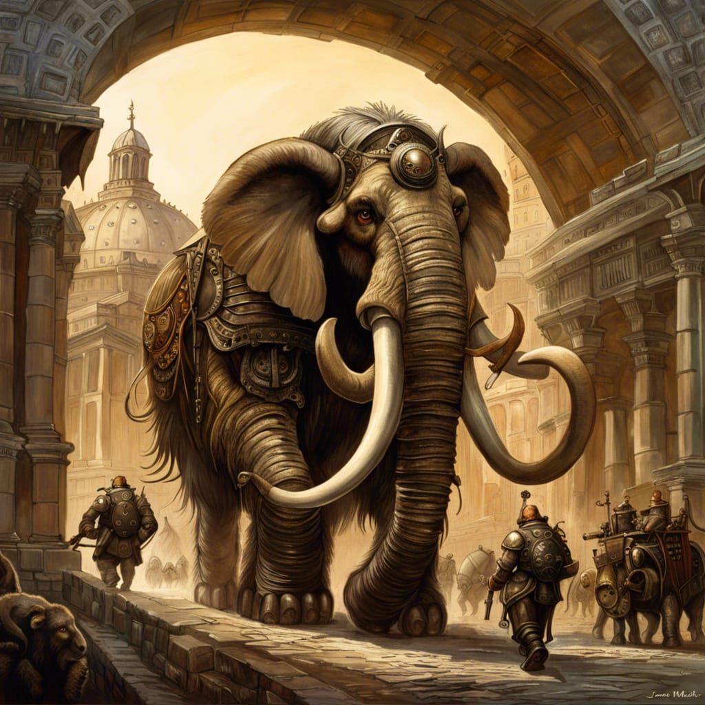 A Giant Steampunk Mammoth In Ancient Rome  by @Finndo80