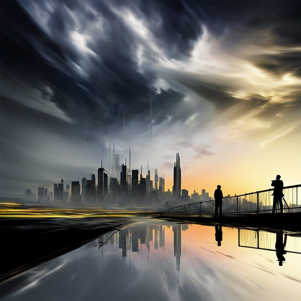Dramatic Cityscape at Sunset in Josh Adamski's Style